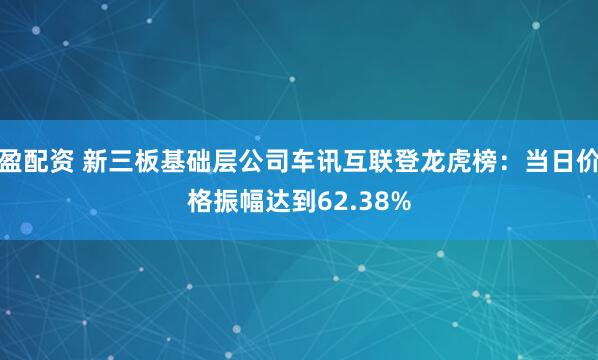 盈配资 新三板基础层公司车讯互联登龙虎榜：当日价格振幅达到62.38%