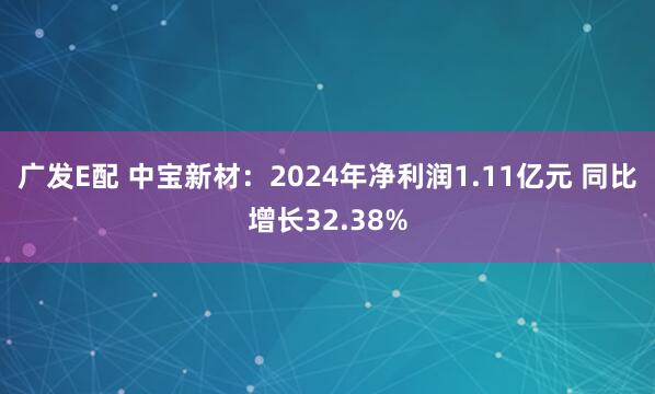广发E配 中宝新材：2024年净利润1.11亿元 同比增长32.38%